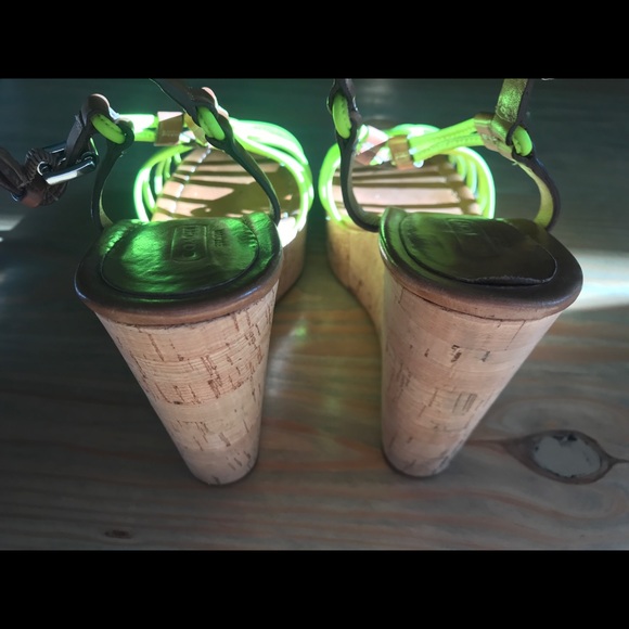 Coach Neon Yellow Cork Platform Sandals - Picture 5 of 7